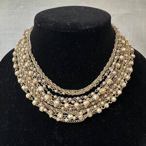 Vintage Coro Multi-Chain and Faux Pearl Choker Necklace